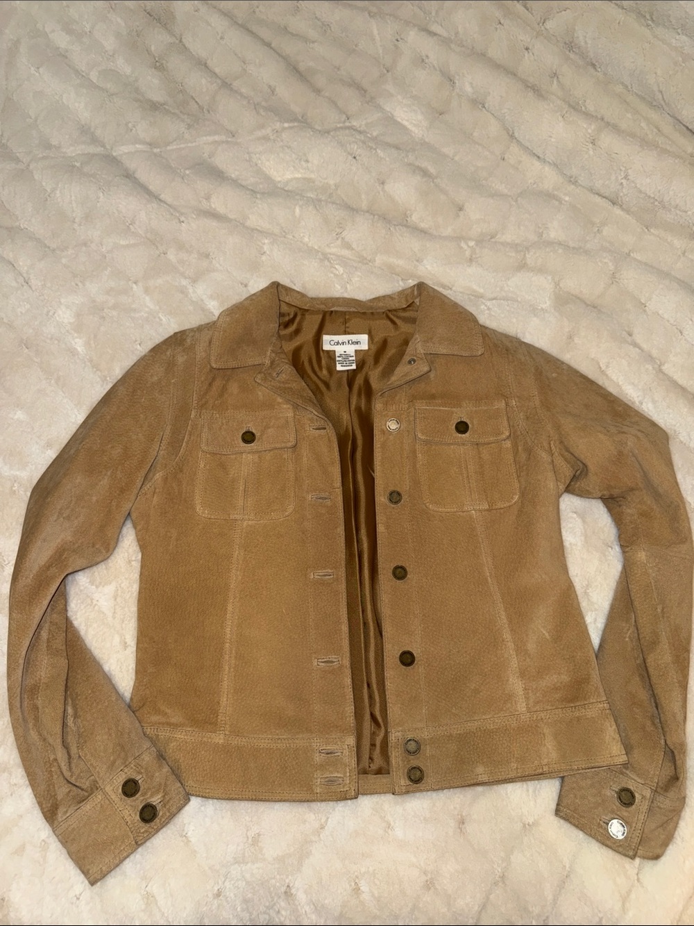 Calvin Klein Women's Tan Suede Button Jacket vintage late 1990’s